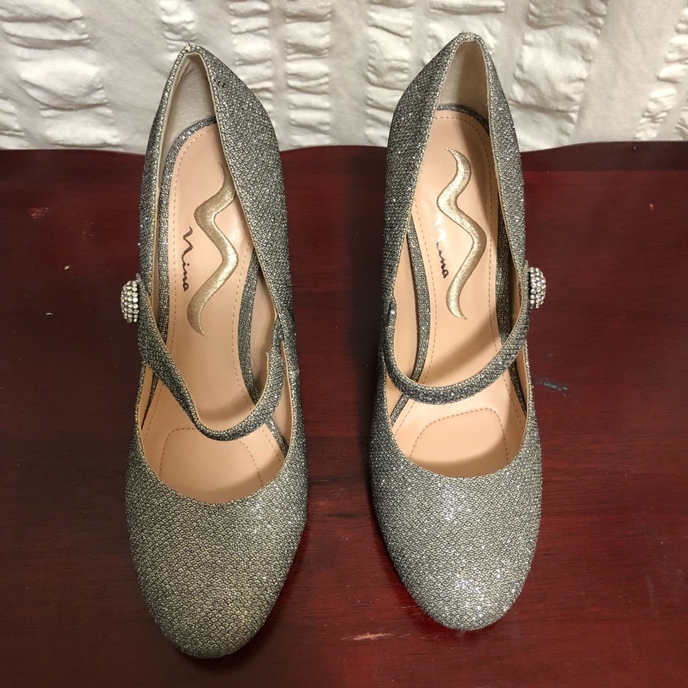 Nina Sparkling Silver Heels Rhinestone Accent